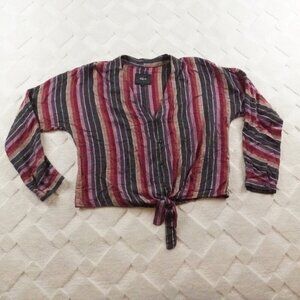 Rails Sloane Blouse Womens Small Striped Multi Color Linen Blend